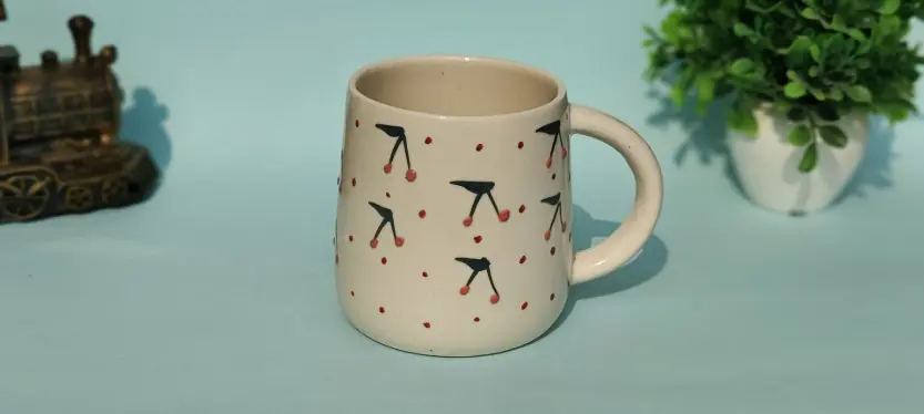 [P01] "Sweet Cherry" Hand-Painted Ceramic Mug - 320 ml