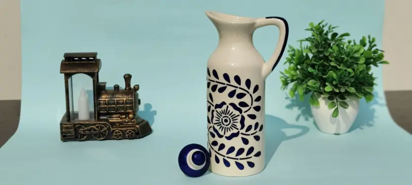 "Indigo Bloom" Ceramic Oil/Vinegar Cruet with Stopper
