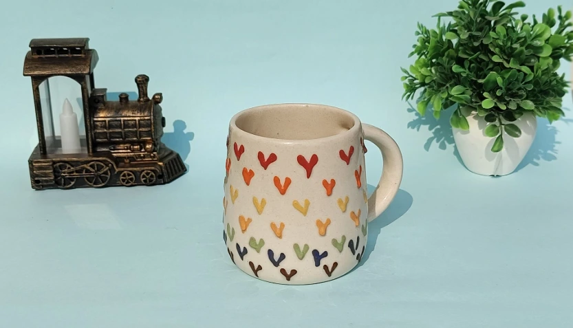 [P03] "Rainbow Heartbeat" Embossed Ceramic Mug- 300 ml